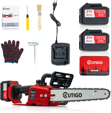 Chainsaws with Battery, 12 Inch Electric Chainsaw, 2 x 4500 Batteries, Chainsaw 1 Right Angle Chains + 1 Chain Guide Rails, Mini Cordless Electric Chainsaw, Chainsaw 1000 W