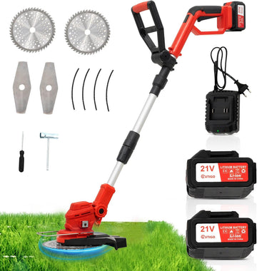 Rasentrimmer mit Akku, Elektro-Trimmer mit 2 Akkus, 21 V 4,0 Ah, verstellbare Teleskop-Führungsschiene