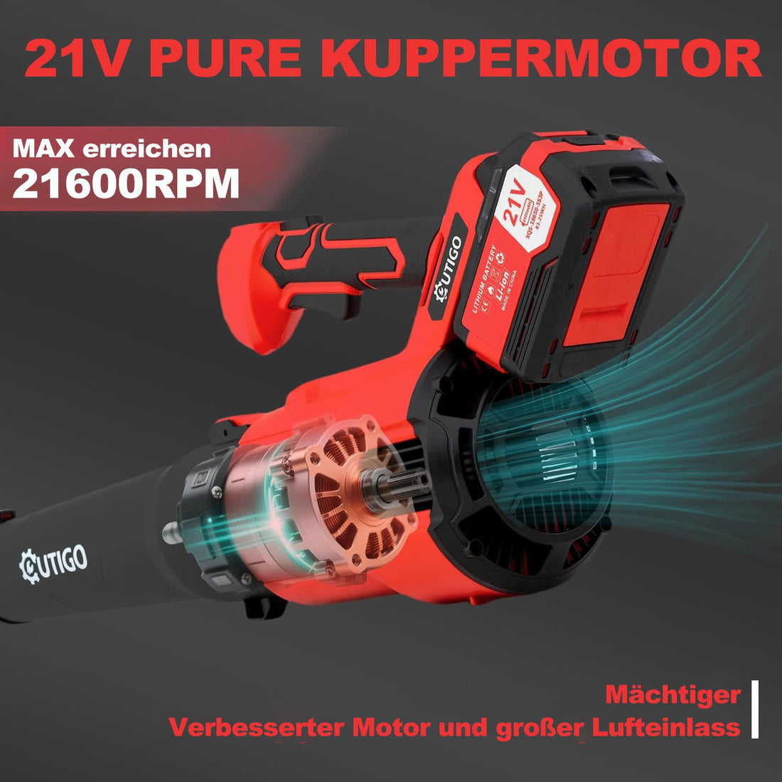 Laubbläser, Elektrischer Laubbläser mit 2 x 4,5 Ah 21 V Akku und Ladegerät, 49 m/s, 3,9 m³/min, Akku-Gebläse für die Rasenpflege, Beseitigung von Laub/Schlamm/Schnee/Autostaub