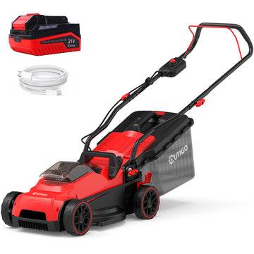 OUTIGO Akku-Rasenmäher 21 V, 33 cm Schnittbreite, bis 250 m², 32L Fangkorb, 25-65 mm Schnitthöhe, Mulchfunktion, inkl. 5,0 Ah Akku