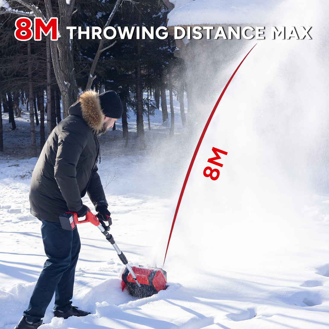OUTIGO Snow Shovel Cordless,21V Electric Snow Blower with 2 X 4.0Ah Replaceable Batteries,with 23CM Width 16 CM Depth and 8M throw distance,Adjustable Handle for Driveways & Sidewalks
